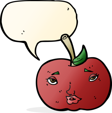 bir insan tarafından çizilmiş yüzlü karikatür elması.