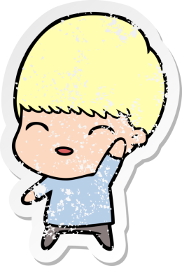 Bir insan tarafından çizilmiş mutlu çizgi film çocuğunun sıkıntılı çıkartması.