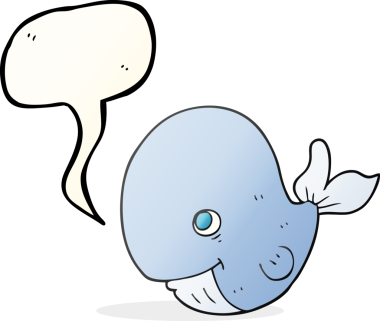 Bir insan tarafından çizilmiş serbest konuşma balonu karikatürü mutlu balina