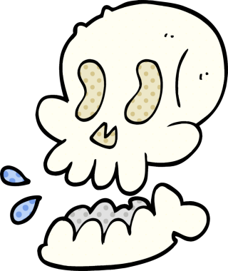 Bir insan tarafından çizilmiş komik karikatür kafatası.