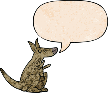 bir insan tarafından çizilmiş eski dokular şeklinde konuşma baloncuklu çizgi film kangurusu.