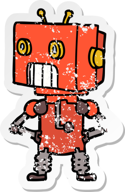 Bir insan tarafından çizilmiş karikatür robotunun sıkıntılı çıkartması.