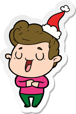 Bir insan tarafından çizilmiş Noel Baba şapkası giymiş bir adamın mutlu el çizimi karikatürü.