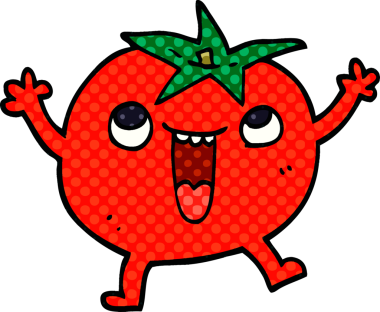 Bir insan tarafından çizilmiş mutlu domates.