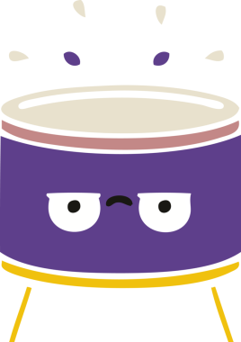 Bir insan tarafından çizilen davulun düz renk retro karikatürü