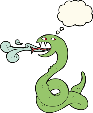Bir insan tarafından çizilmiş düşünce balonlu tıslayan yılan.