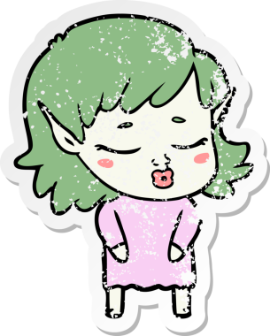 Bir insan tarafından çizilmiş güzel bir elf kızının sıkıntılı çıkartması.