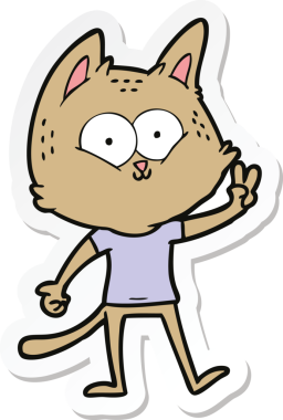 Çizgi film kedisinin çıkartması Bir insan tarafından çizilmiş barış işareti