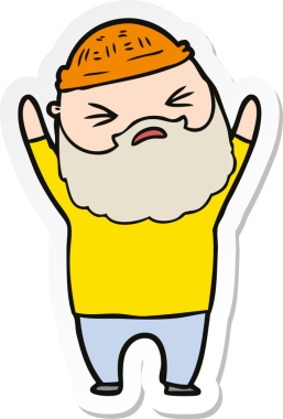 Bir insan tarafından çizilmiş sakallı bir karikatür adamın çıkartması.