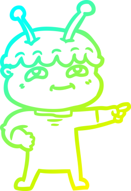 Bir insan tarafından çizilmiş dost canlısı bir uzay adamının soğuk çizgi çizimi.