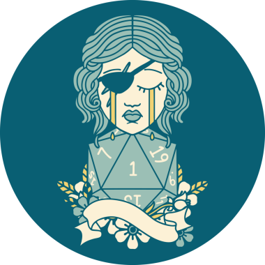 Retro Dövme Tarzı Ağlayan İnsan Haydut Doğal bir d20 ruloyla Bir insan tarafından çizilmiş