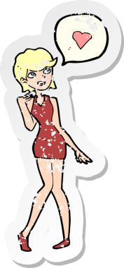 Bir insan tarafından çizilmiş, aşık bir karikatür kadının gerilmiş çıkartması.