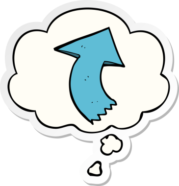 insan tarafından çizilmiş bir çıkartma olarak düşünce baloncuğu ile okları gösteren çizgi film