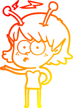 Bir insan tarafından çizilmiş bir uzaylı kız çizgi çizimi.