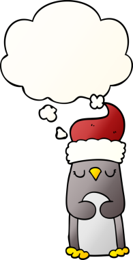 Düşünce baloncuğu olan, bir insan tarafından çizilmiş karikatür pengueni.