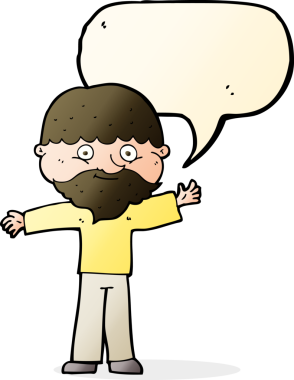 Bir insan tarafından çizilmiş sakallı mutlu bir çizgi film karakteri.