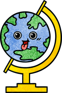 Bir insan tarafından çizilmiş dünyanın retro grunge desen karikatürü.