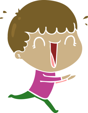 Gülen düz renkli çizgi film adamı bir insan tarafından çizilmiş.