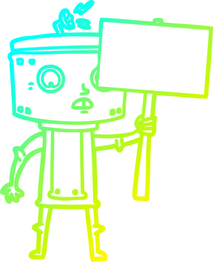 Bir insan tarafından çizilmiş boş tabelalı çizgi robot çizimi.