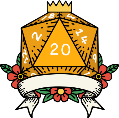 Retro Dövme Biçimi Doğal 20 kritik vuruş D20 zar bir insan tarafından çizildi