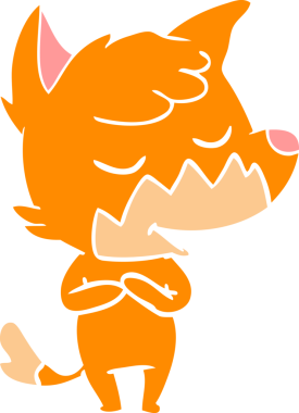 Bir insan tarafından çizilmiş düz renkli tilki çizimi.