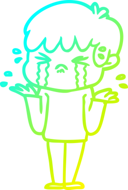 Bir çizgi film karakterinin ağlayan ve omuz silken bir insan tarafından çizilmiş soğuk çizgi filmi çizimi.