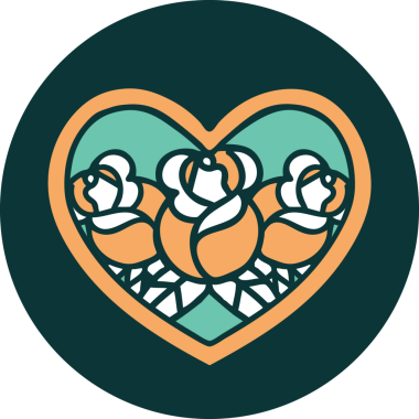 Bir insan tarafından çizilmiş kalp ve çiçeklerin ikonik dövme şekli