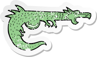 Bir insan tarafından çizilmiş ortaçağ ejderhasının gerilimli çıkartması.