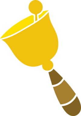 Bir insan tarafından çizilmiş çalan çanın düz renkli retro karikatürü