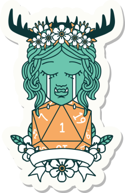 Ağlayan bir Ork Druid karakterinin çıkartması. Bir insan tarafından çizilmiş doğal bir rulo.