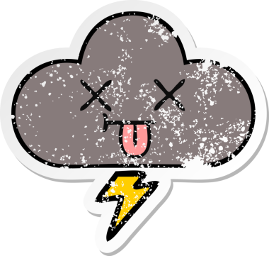 Bir insan tarafından çizilmiş tatlı bir karikatür fırtına bulutunun sıkıntılı çıkartması