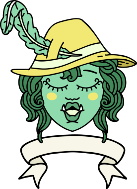 Retro Dövme Tarzı Bir insan tarafından çizilmiş yarı ork ozan karakteri