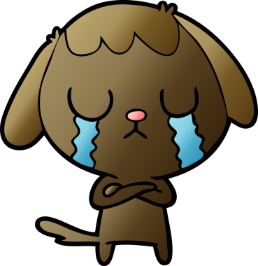 Bir insan tarafından çizilmiş şirin bir çizgi film köpeği ağlıyor.