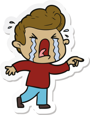 Bir insan tarafından çizilmiş ağlayan bir karikatür çıkartması.