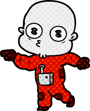 Bir insan tarafından çizilmiş garip kel uzay adamı çizgi filmi.