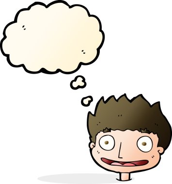 Bir insan tarafından çizilmiş düşünce balonu olan mutlu çocuk çizgi filmi.