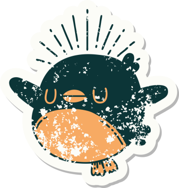 Bir insan tarafından çizilmiş eski bir dövme stili kanat çırpan robin çıkartması.