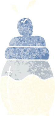 Retro illüstrasyon tarzı tuhaf çizgi film bebek sütü şişesi bir insan tarafından çizilmiş.