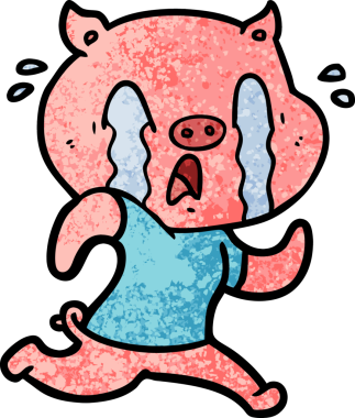 Bir insan tarafından çizilmiş ağlayan domuz çizgi filmi.