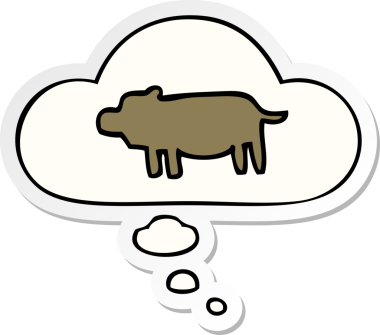 Düşünce baloncuğu insan tarafından çizilmiş bir çıkartma olan çizgi film hayvan sembolü.