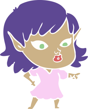 Bir insan tarafından çizilmiş düz renkli bir elf kızı.