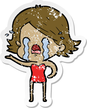 Bir insan tarafından çizilmiş ağlayan karikatürlü bir kadının sıkıntılı çıkartması.