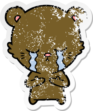 Bir insan tarafından çizilmiş ağlayan çizgi film ayısının sıkıntılı çıkartması.