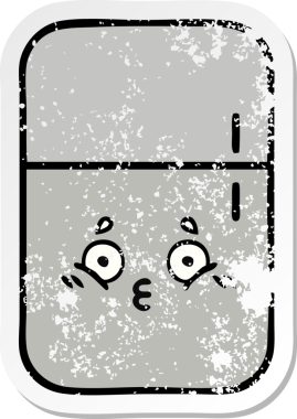 Bir insan tarafından çizilmiş şirin bir buzdolabının sıkıntılı çıkartması.