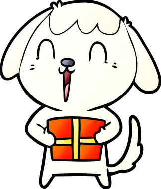 Bir insan tarafından çizilmiş Noel hediyesi olan sevimli bir çizgi film köpeği.