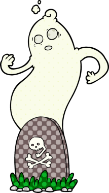 Bir insan tarafından çizilmiş yükselen hayaleti olan ürkütücü bir çizgi film mezarı.