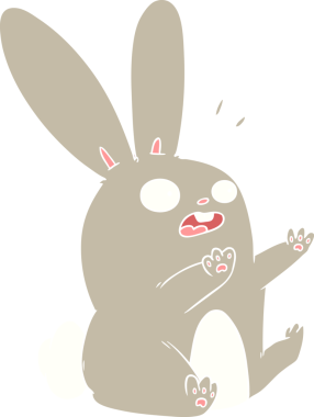 Düz renkli çizgi film. Bir insan tarafından çizilmiş ürkmüş tavşan.