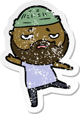 Bir insan tarafından çizilmiş sakallı endişeli bir karikatür çıkartması.