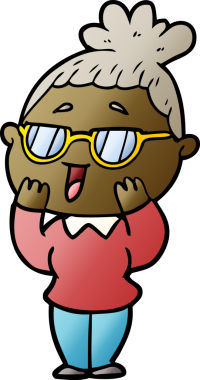 Bir insan tarafından çizilmiş gözlüklü mutlu kadın çizgi filmi.