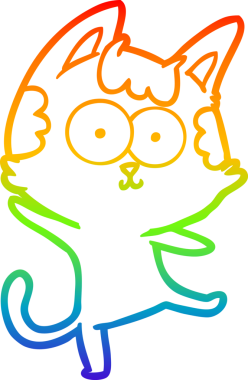 Gökkuşağı gradyan çizimi Mutlu bir çizgi film kedisinin çizimi Bir insan tarafından çizilmiş